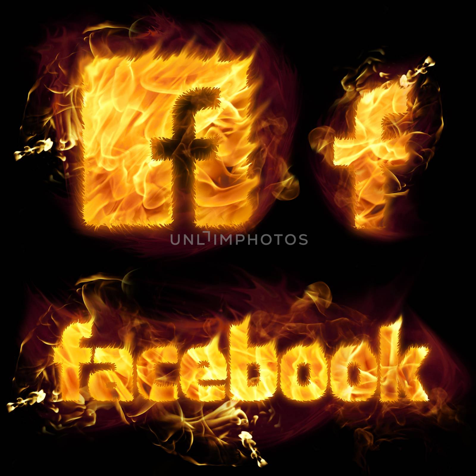 Facebook logo  set in burning flames.