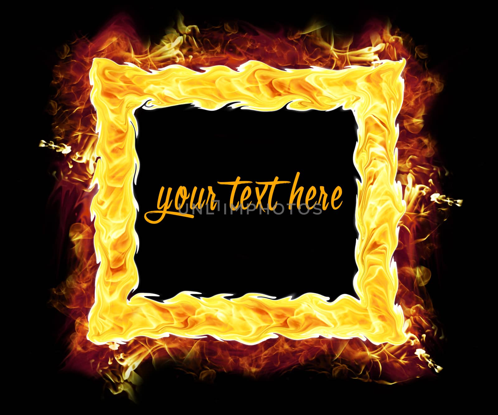 Fire photo or text frame in burning flames.