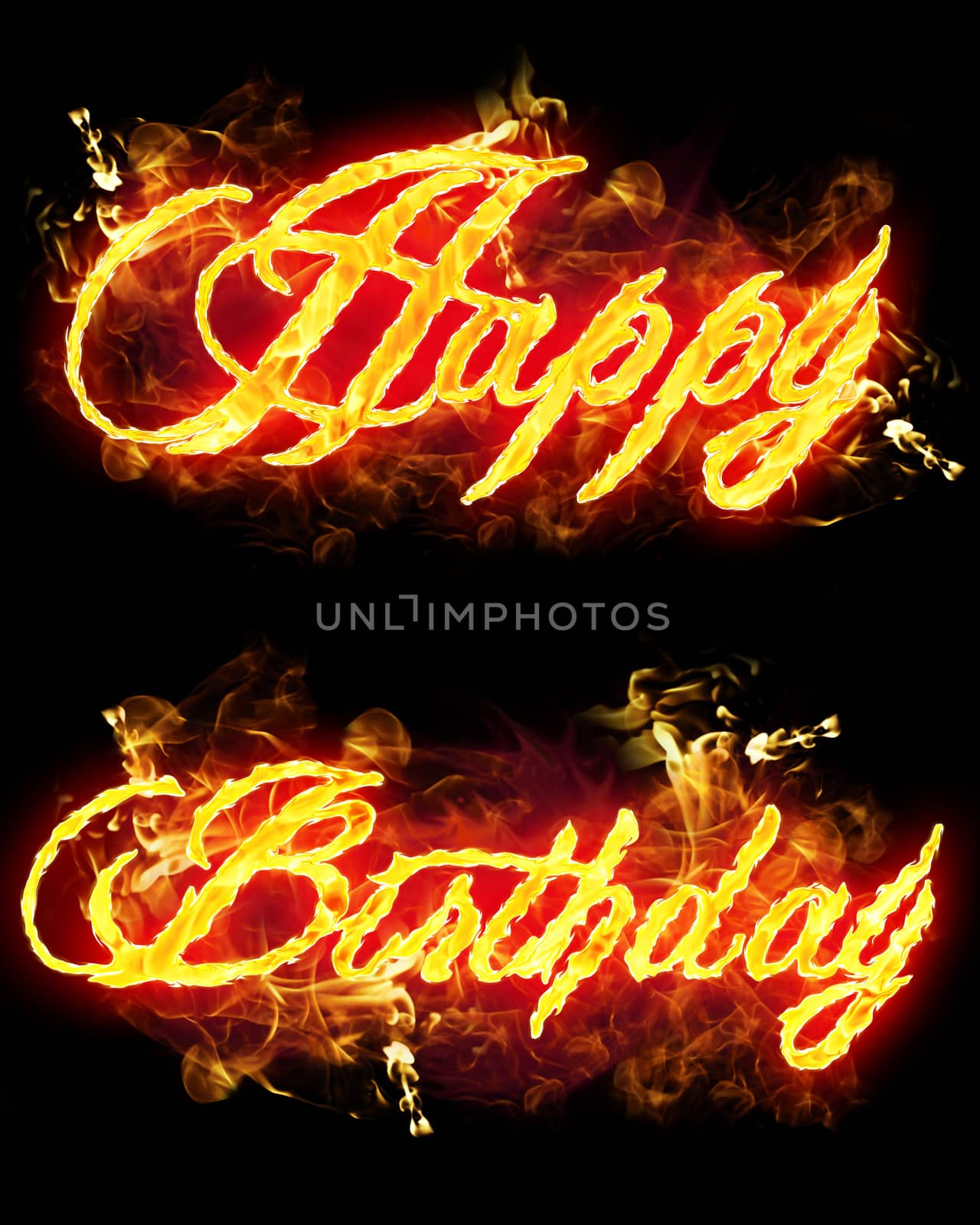 Fire Happy Birthday text in burning flames.