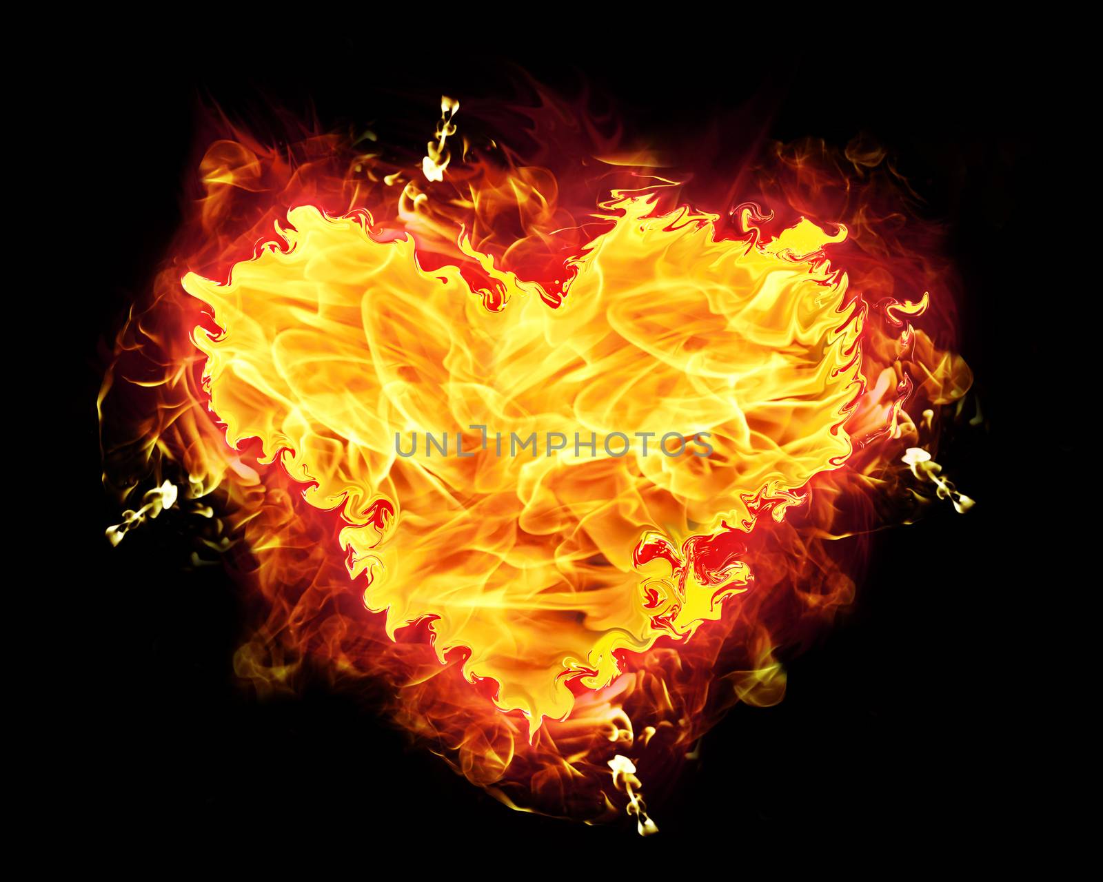 Fire heart badge with burning flames.