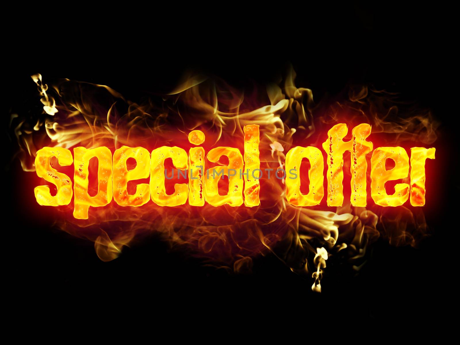 Fire special offer words with burning flames.