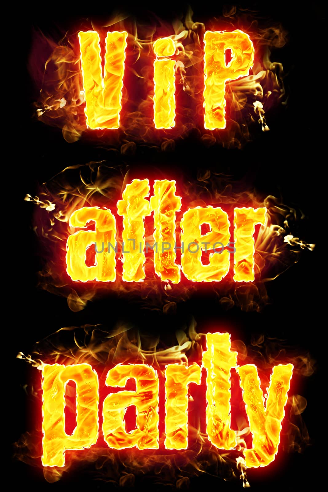 Fire VIP After Party words in burning flames.