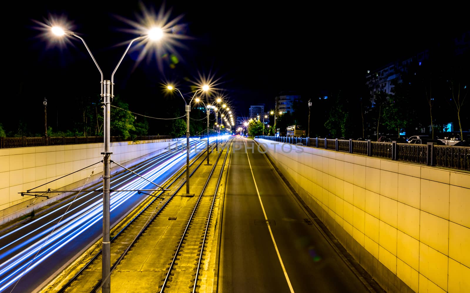 Night scene. Tunnel passage entrance.