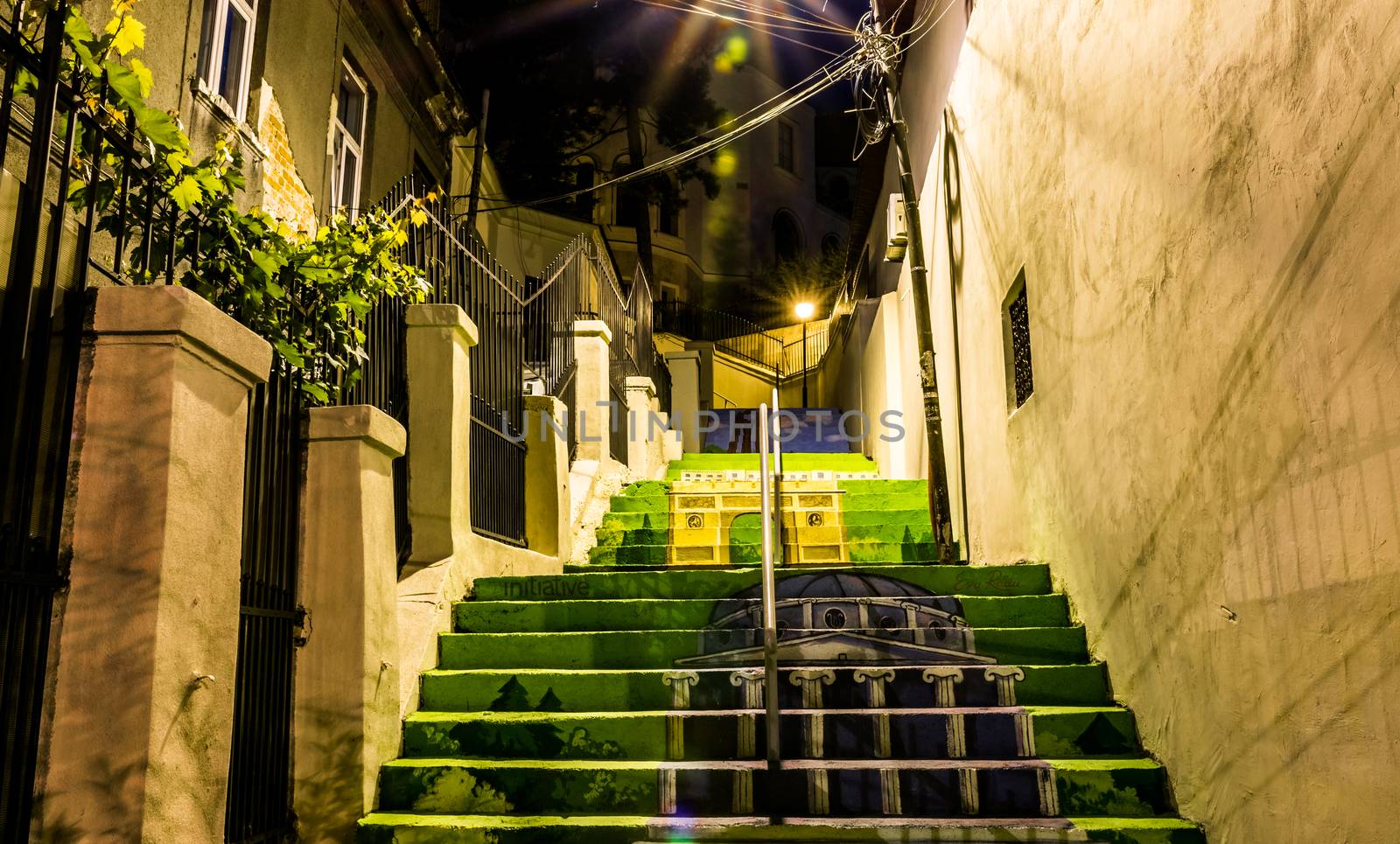 Xenofon Street in Bucharest by night.