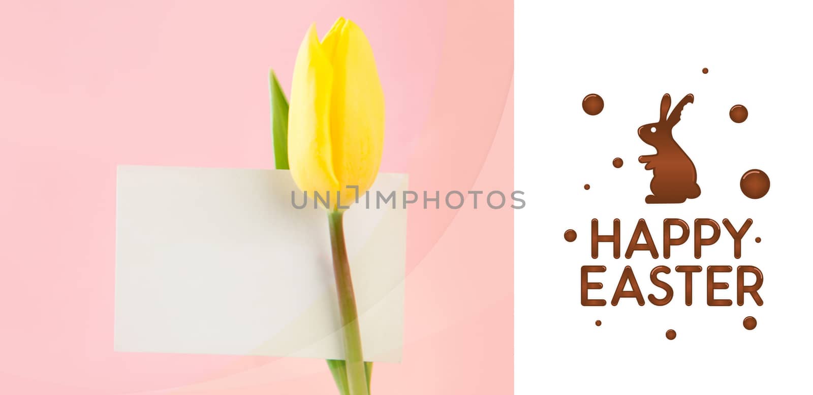 Happy easter graphic and a yellow tulip with blank  