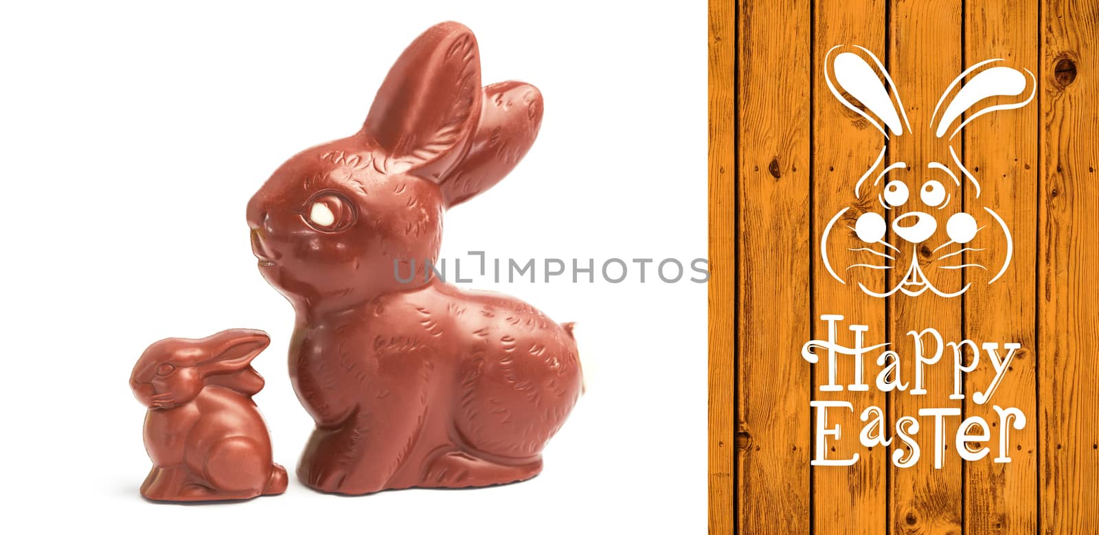 easter bunny with greeting against wooden planks