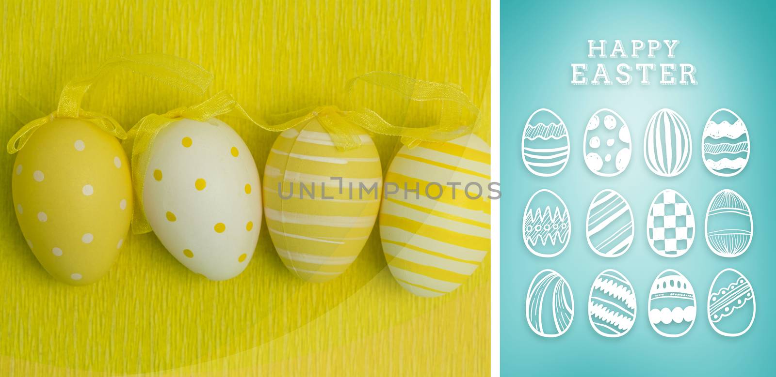 happy easter graphic against blue vignette background