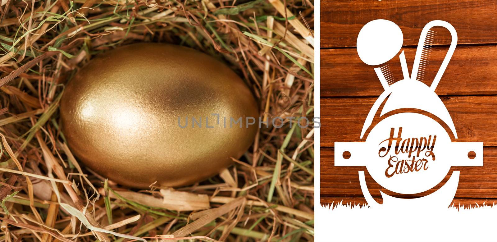 happy easter graphic against overhead of wooden planks