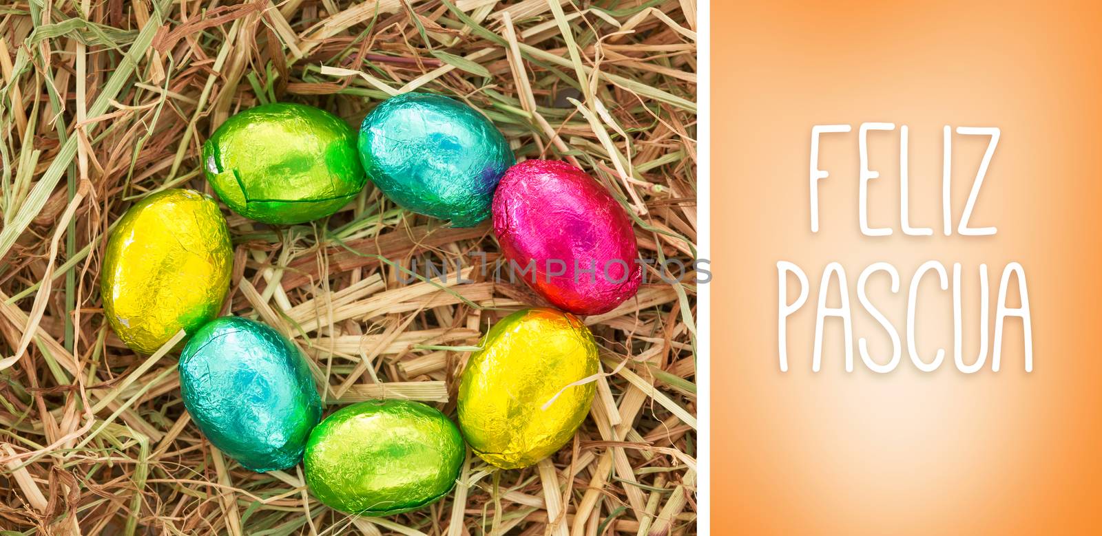 Feliz pascua against orange vignette