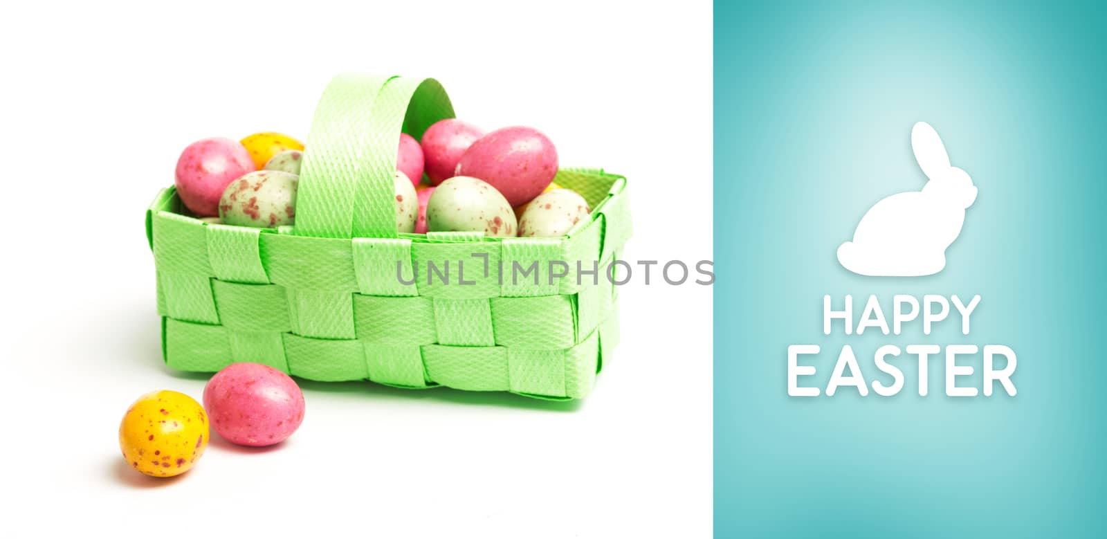 Happy Easter greeting against blue vignette background