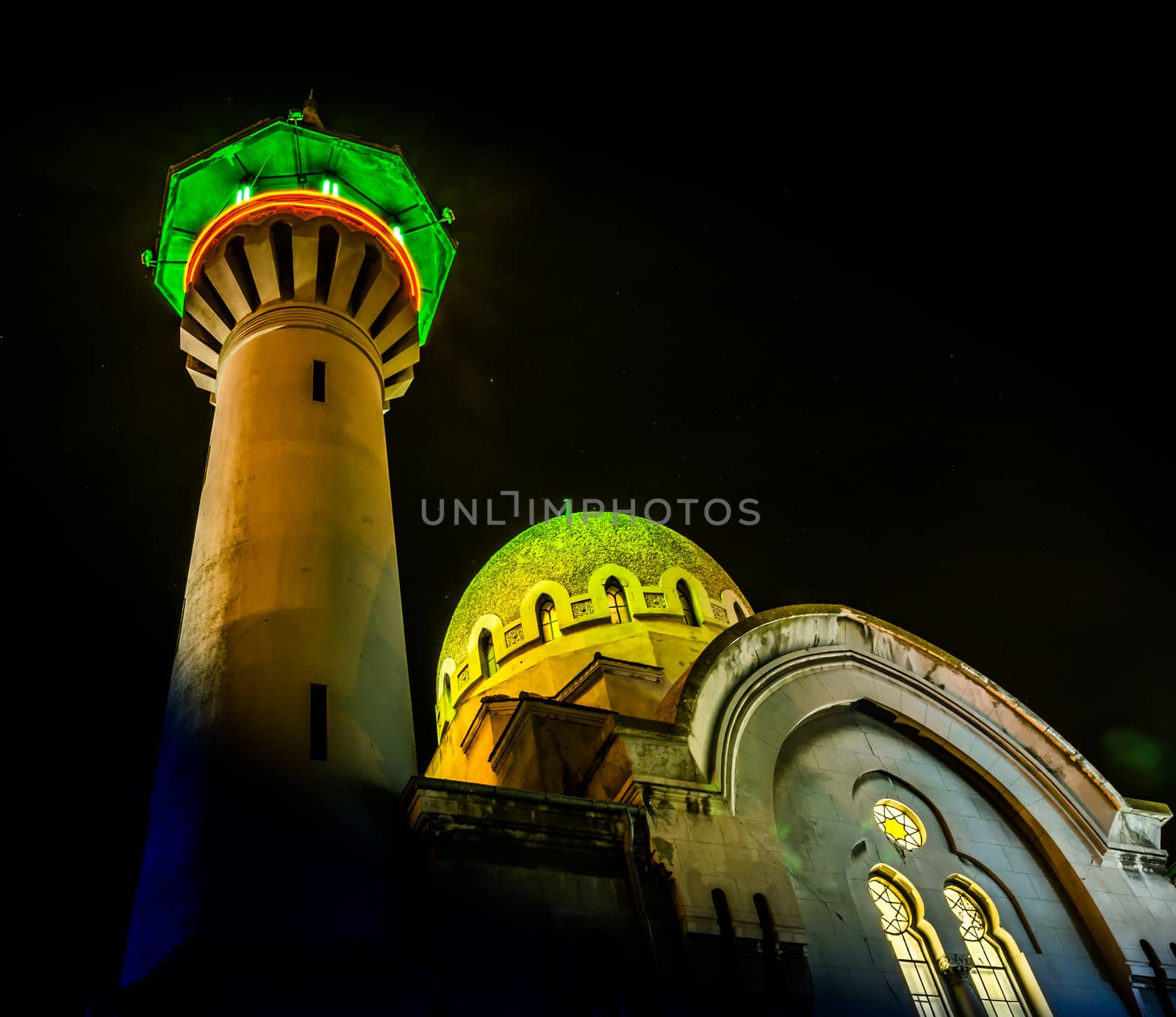 Mosque in Constanta at night.