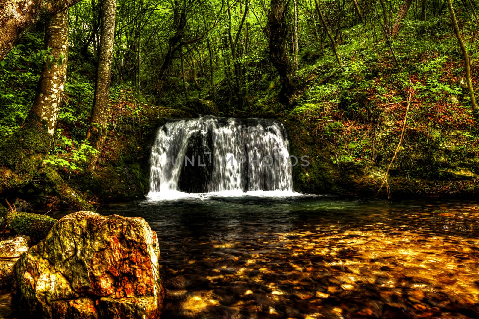 Waterfall in the forest, Bigar, Romania.