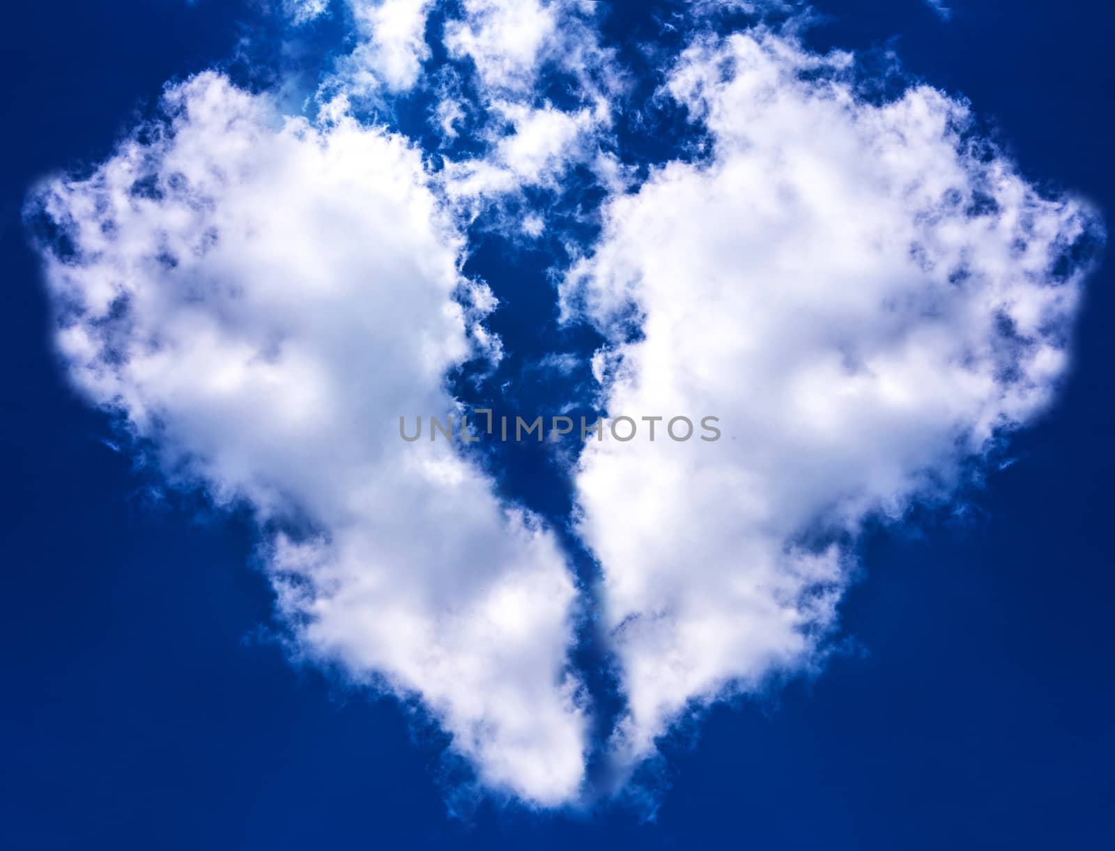 White smoke cloud with broken heart shape.