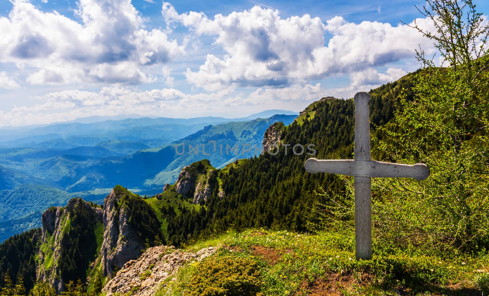 Wooden cross on Ciucas Mountain.