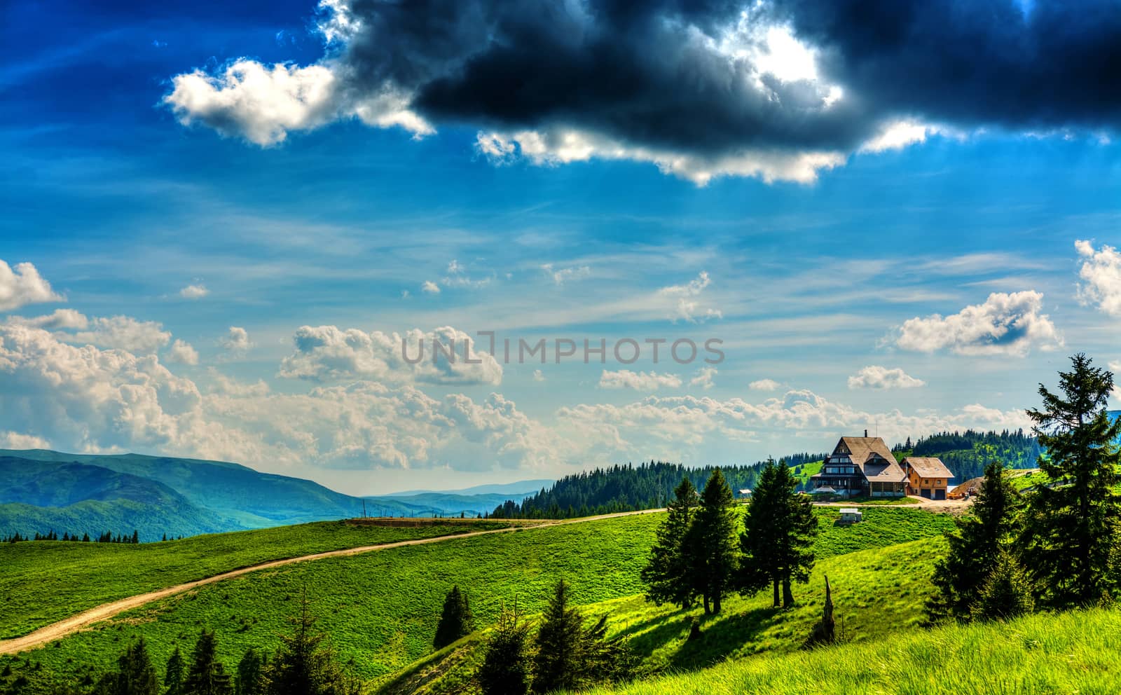 Landscape with Ciucas Cabin in Romanian Carpathians.