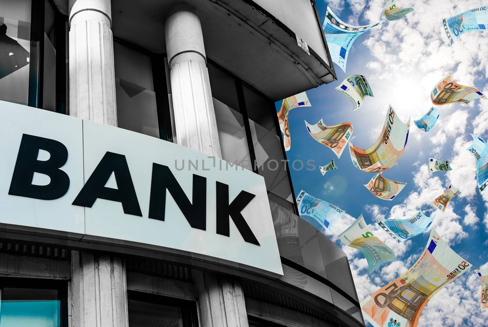 Bank Sign and Banknotes by outchill