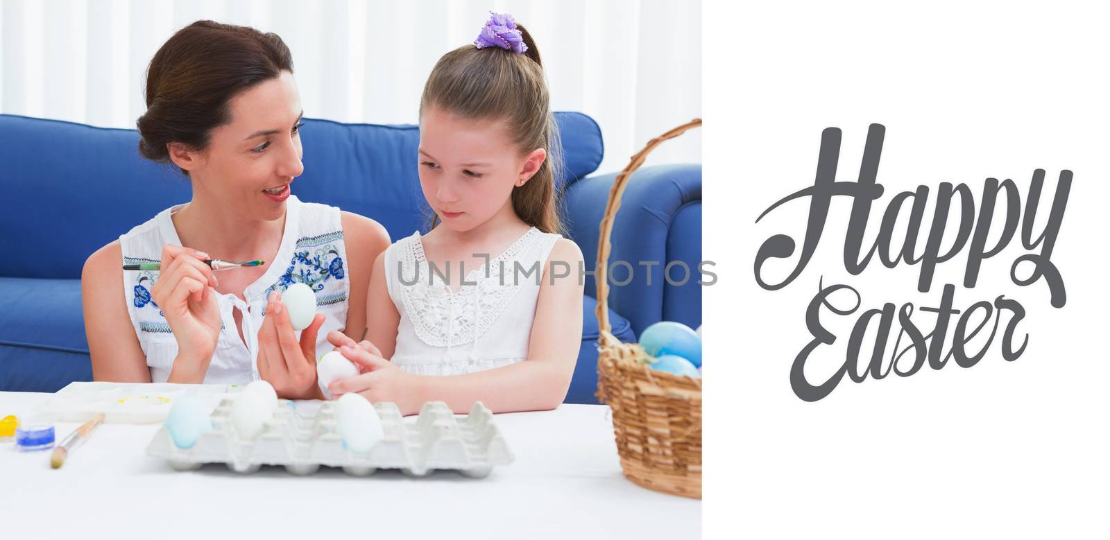 Composite image of mother and daughter painting easter eggs by Wavebreakmedia