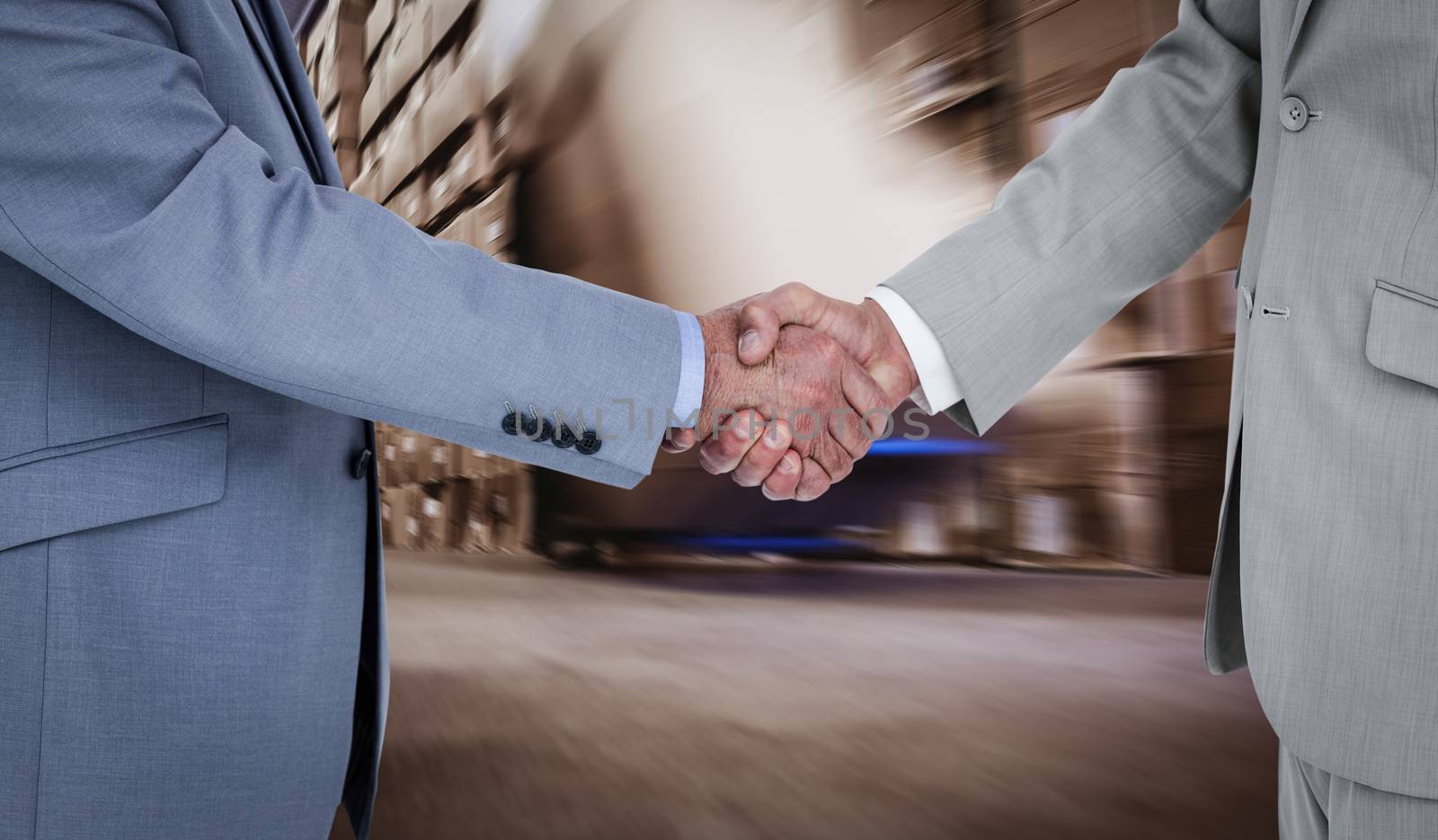 Composite image of side view of shaking hands by Wavebreakmedia