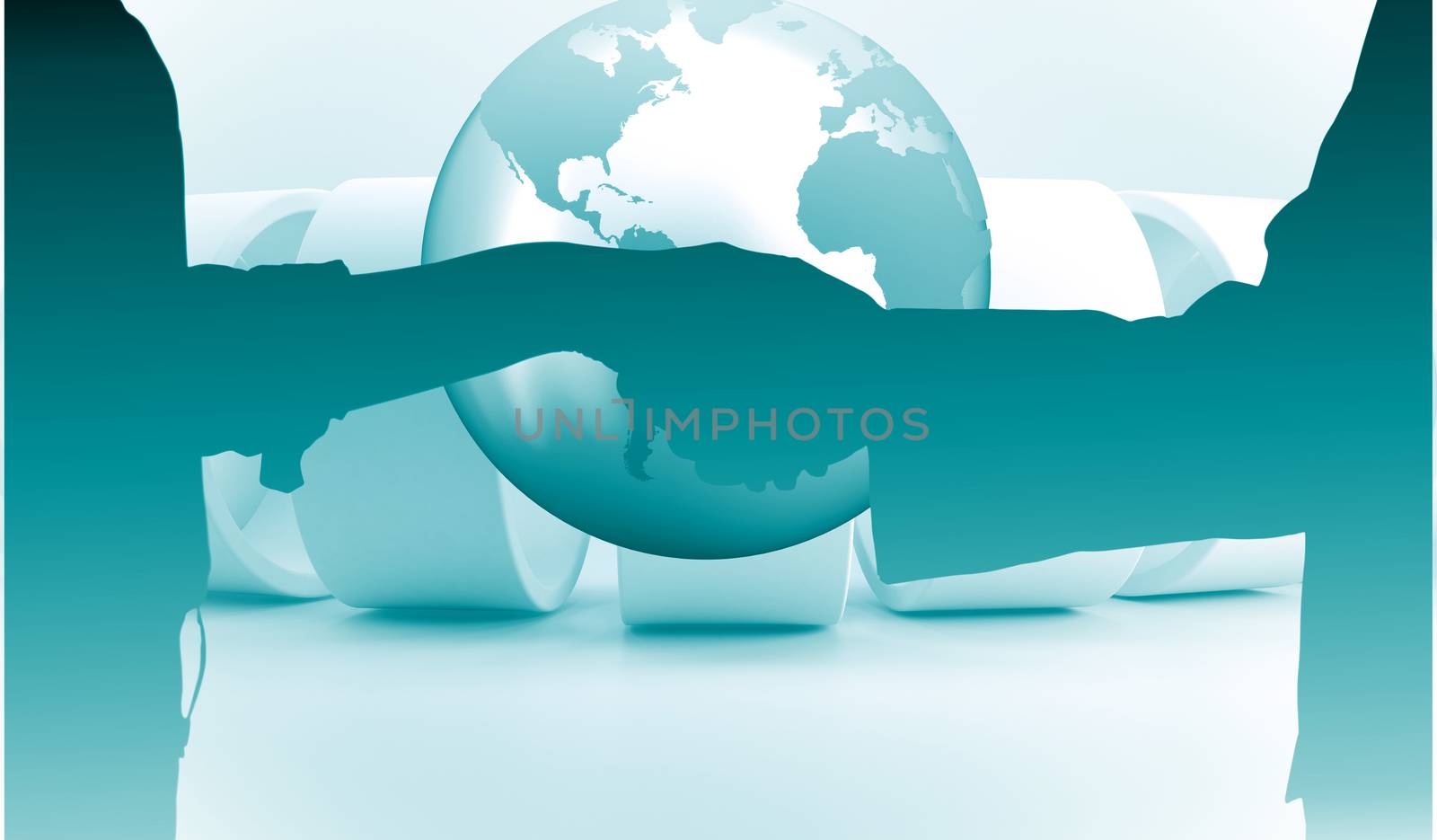 Close up of a business people closing a deal  against planet on grey abstract background