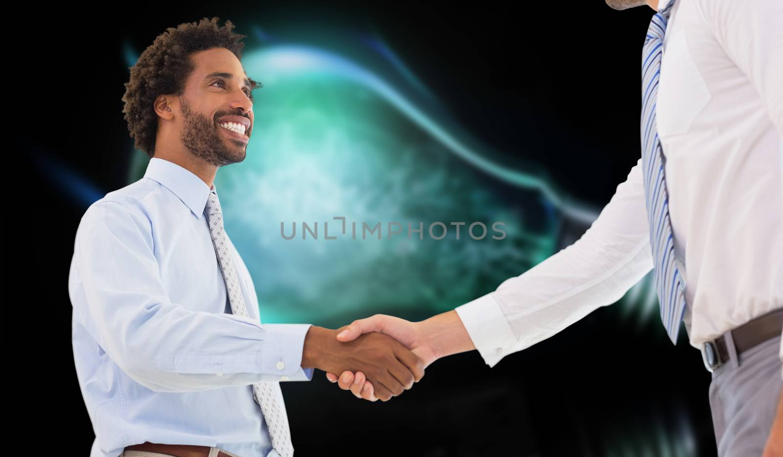 Composite image of two businessmen shaking hands in office by Wavebreakmedia