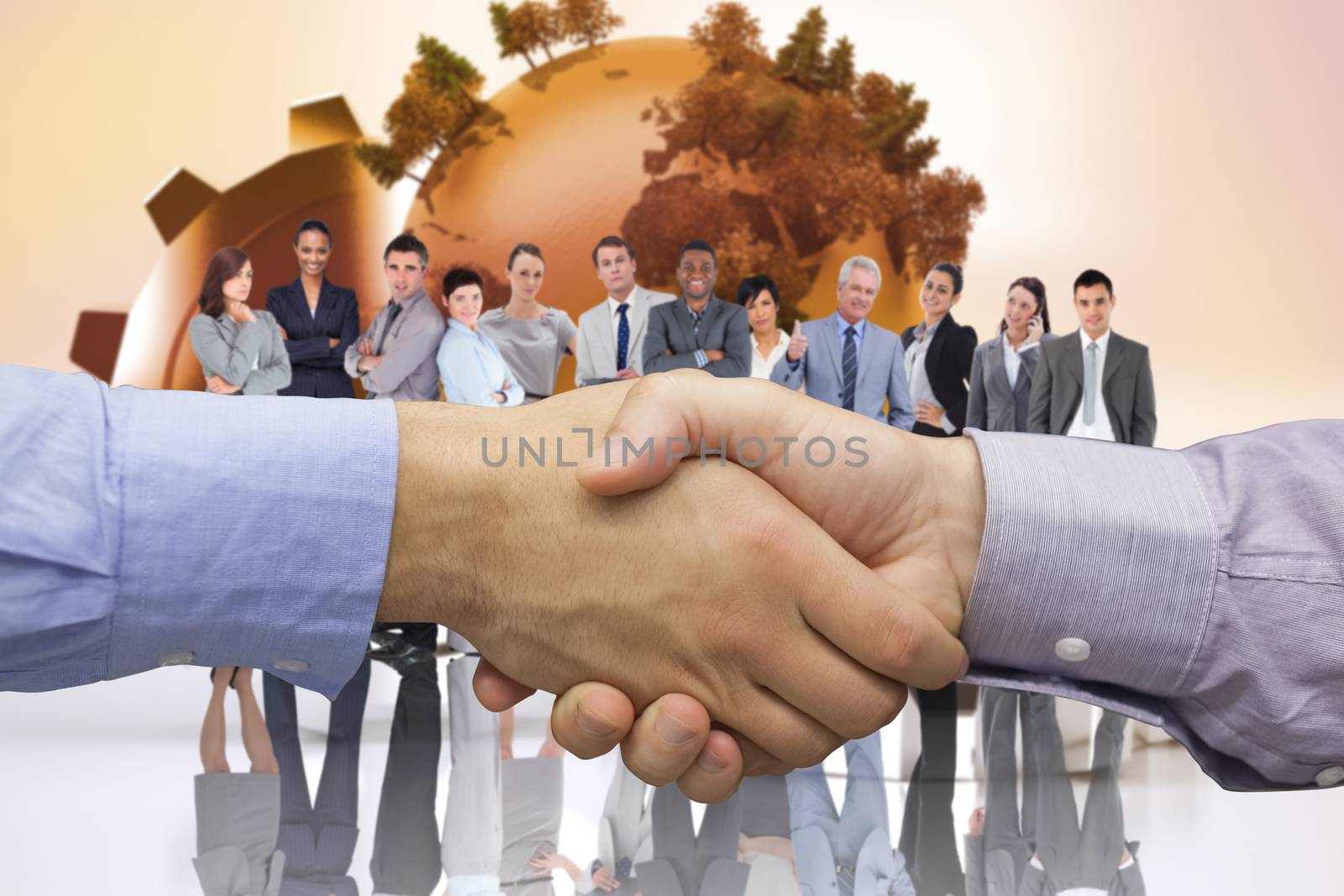 Composite image of hand shake in front of wires by Wavebreakmedia