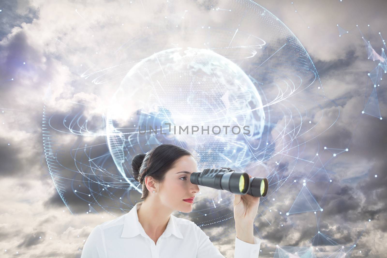 Composite image of business woman looking through binoculars by Wavebreakmedia