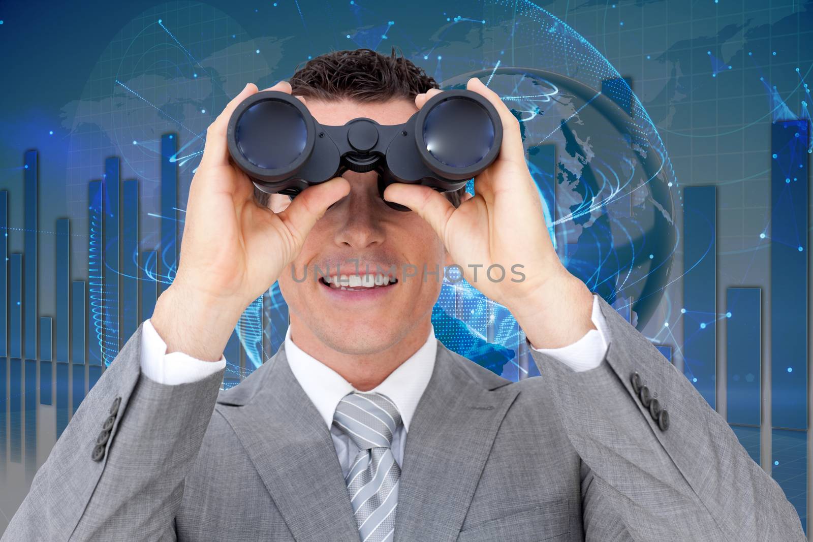Composite image of businessman holding binoculars by Wavebreakmedia