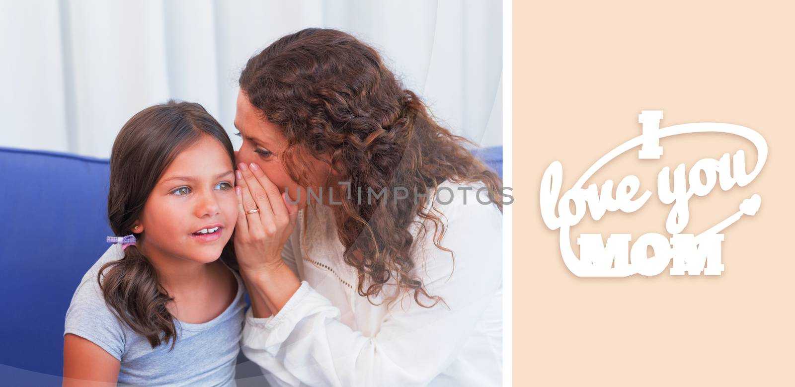 mothers day greeting against mother and daughter whispering