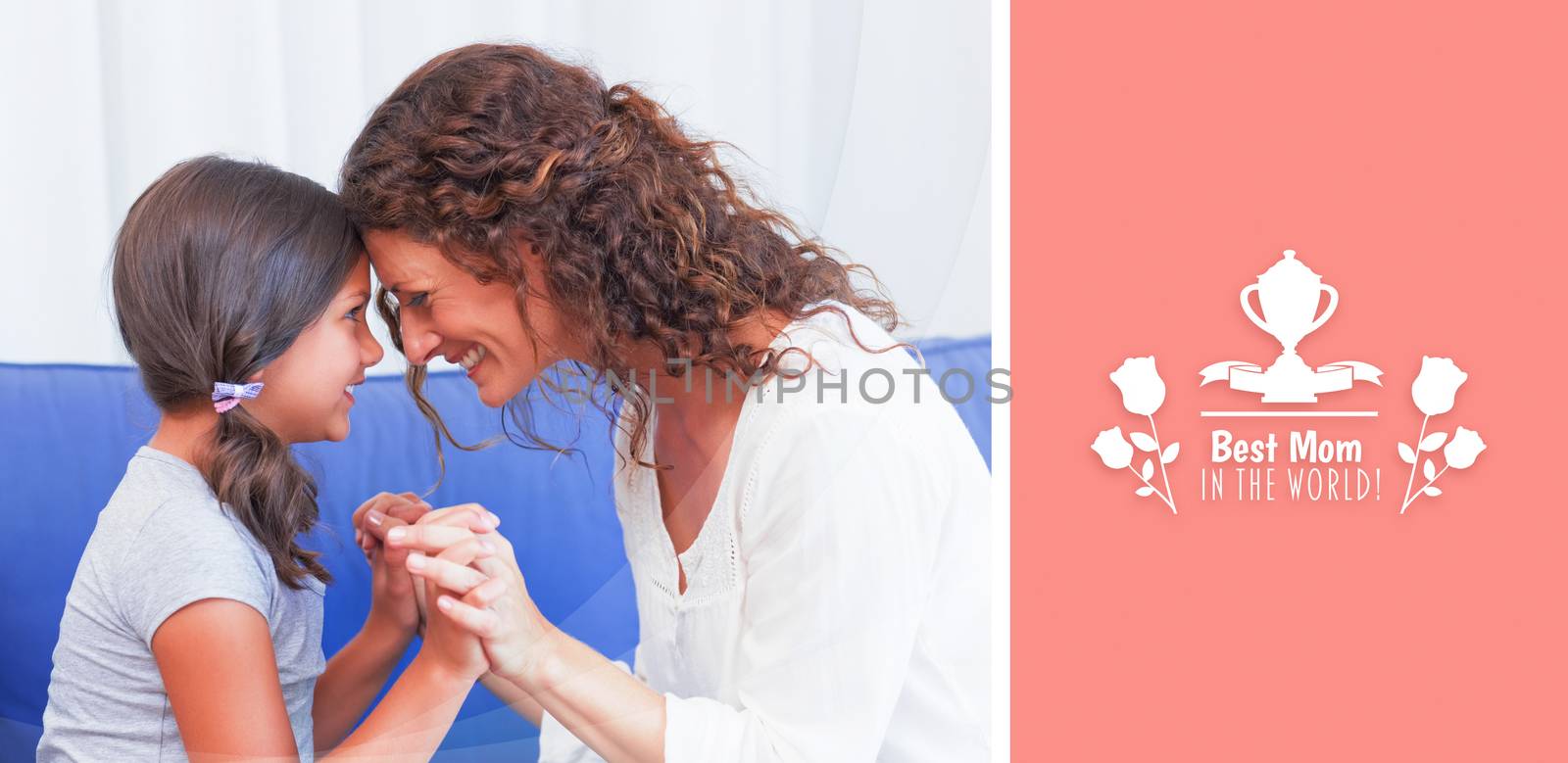 mothers day greeting against happy mother and daughter smiling at each other