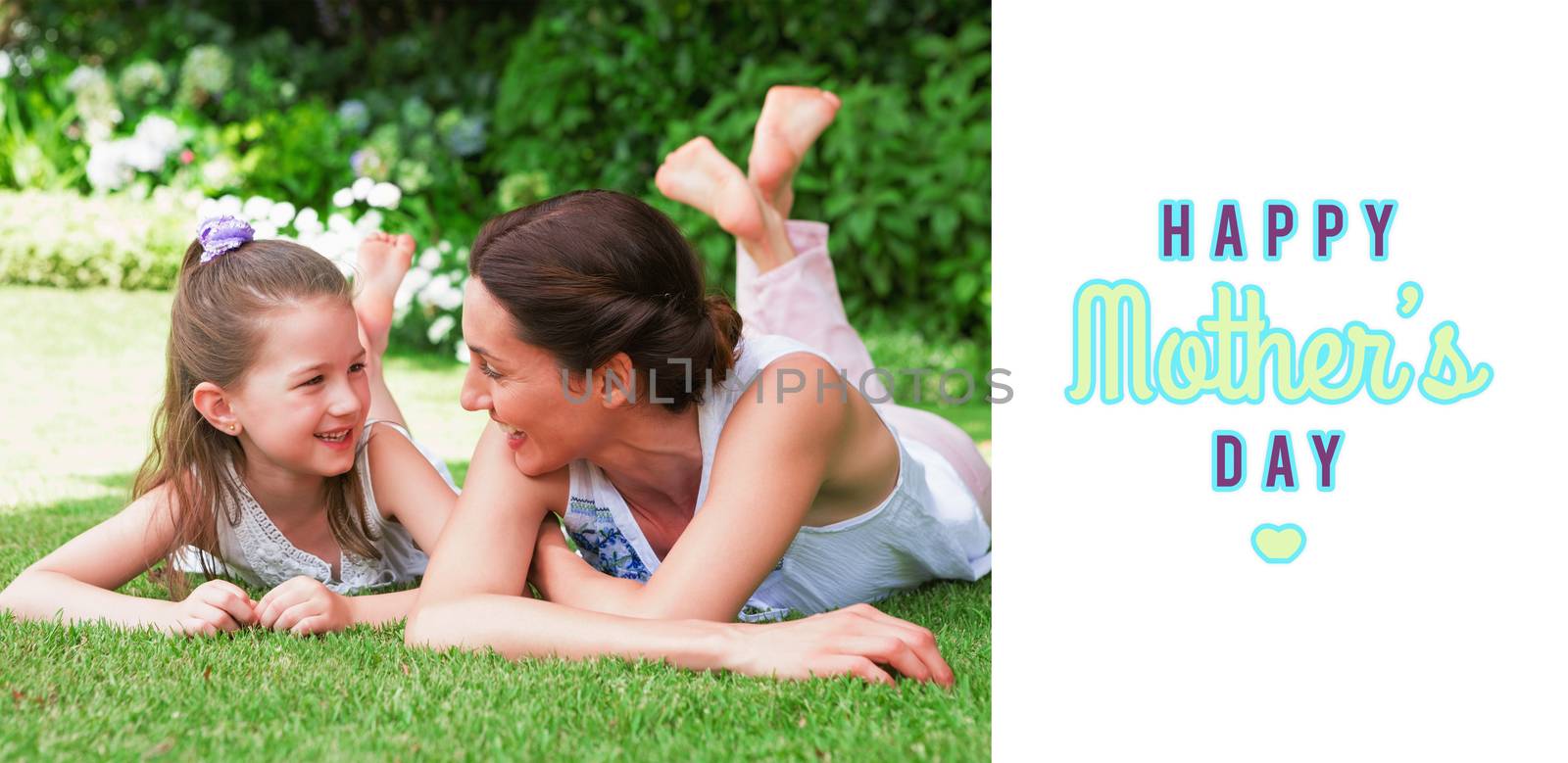 mothers day greeting against mother and daughter smiling at each other