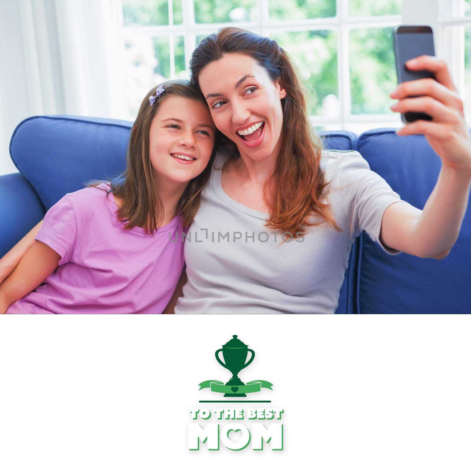 mothers day greeting against mother and daughter taking a selfie