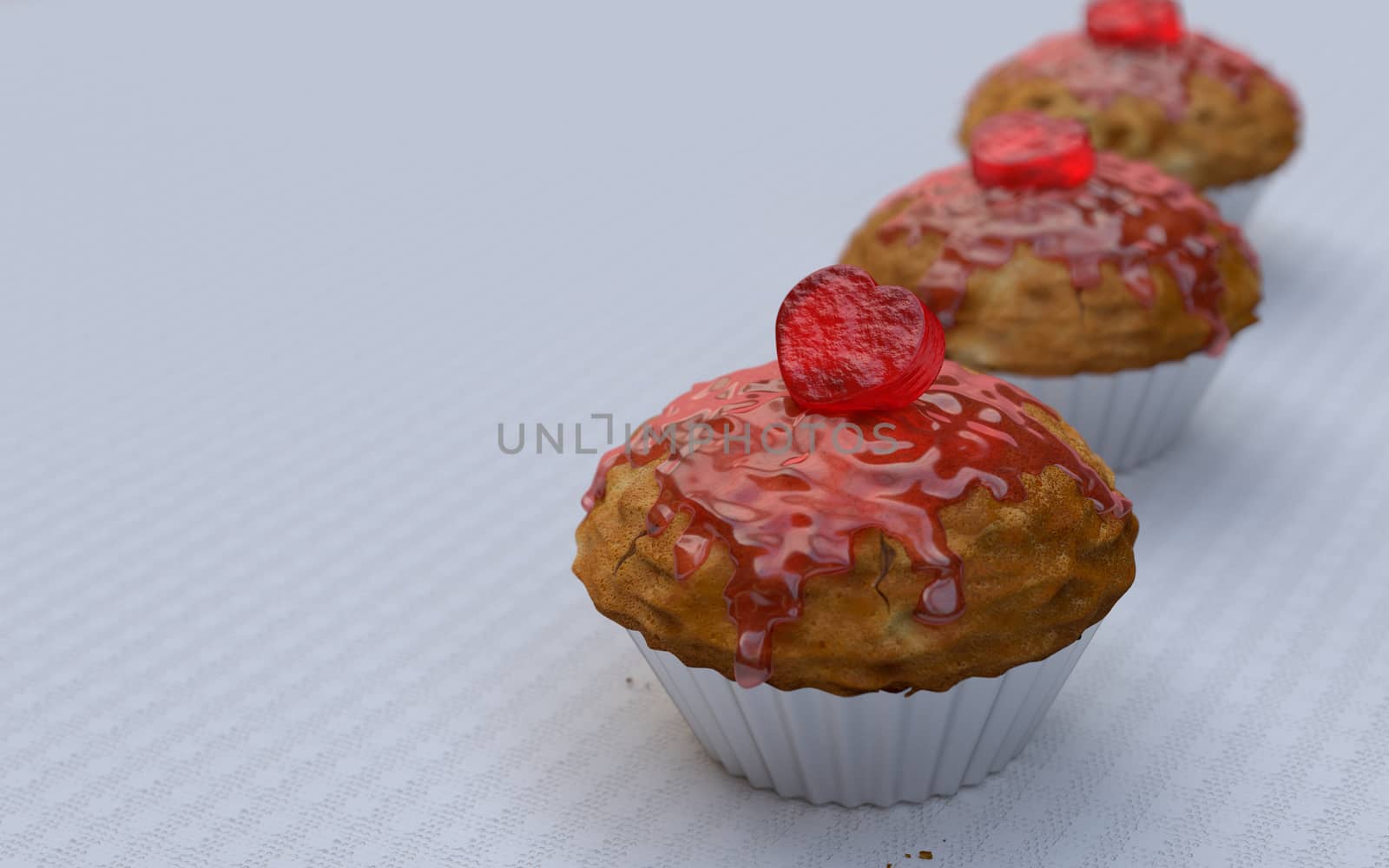 Muffins with a red heart for Valentines Day