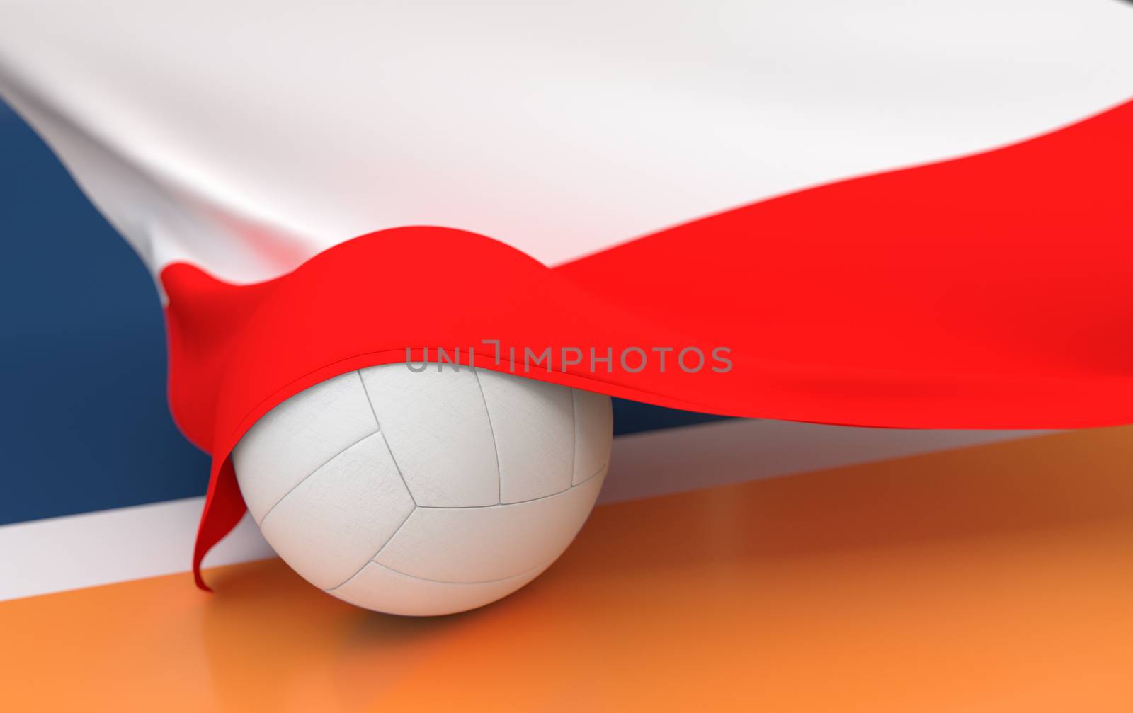 Flag of Poland with championship volleyball ball on volleyball court