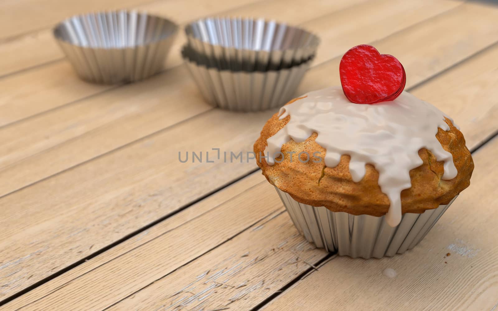 Love cupcake with a red heart for Valentines Day
