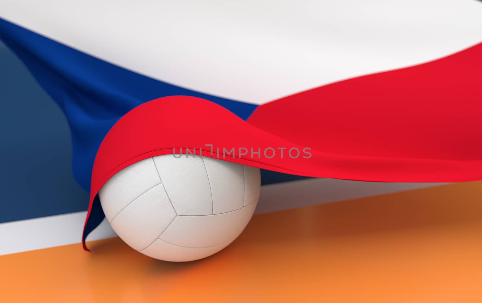 Flag of Czech Republic with championship volleyball ball on volleyball court