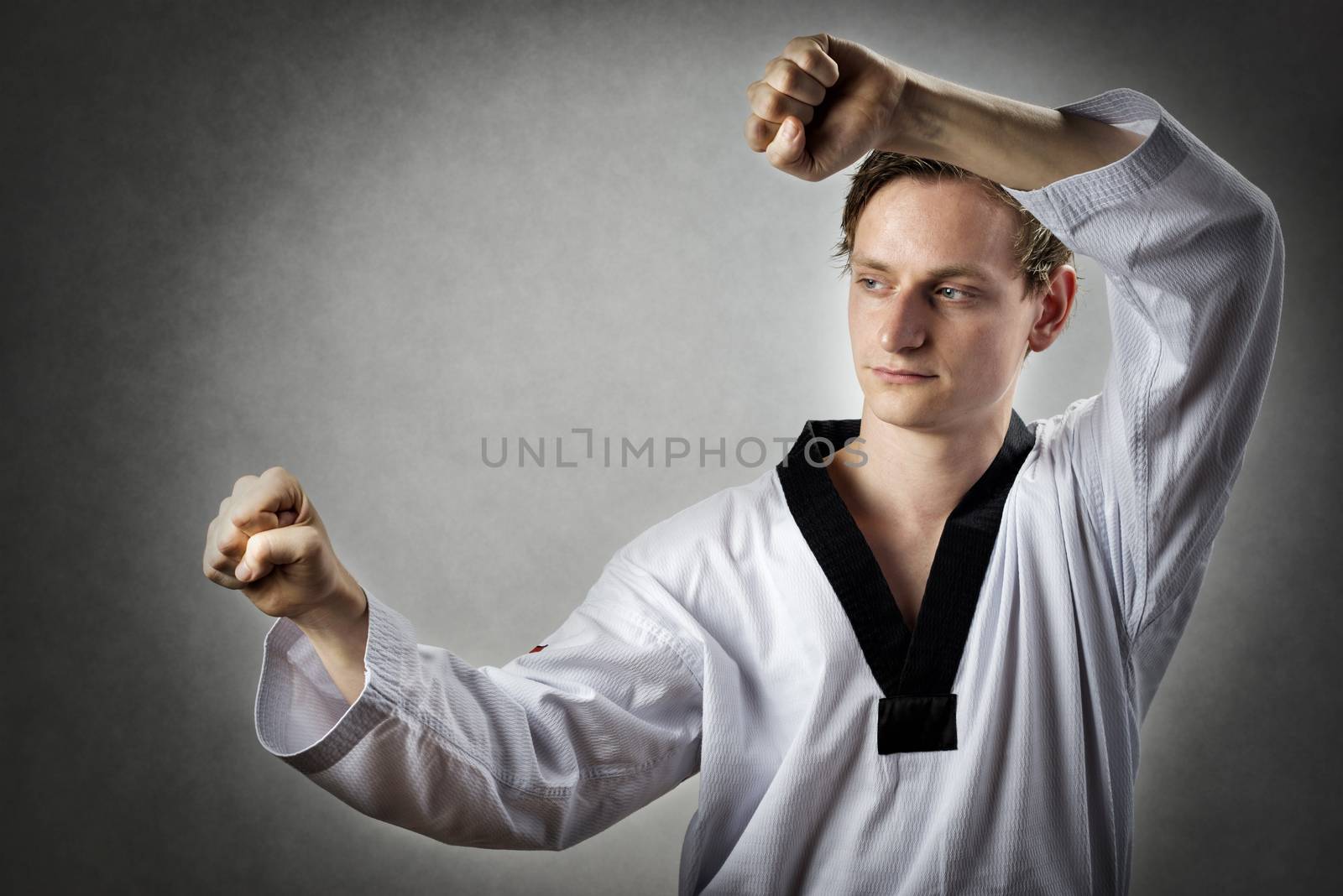 Image of a teakwon do master in self defense position