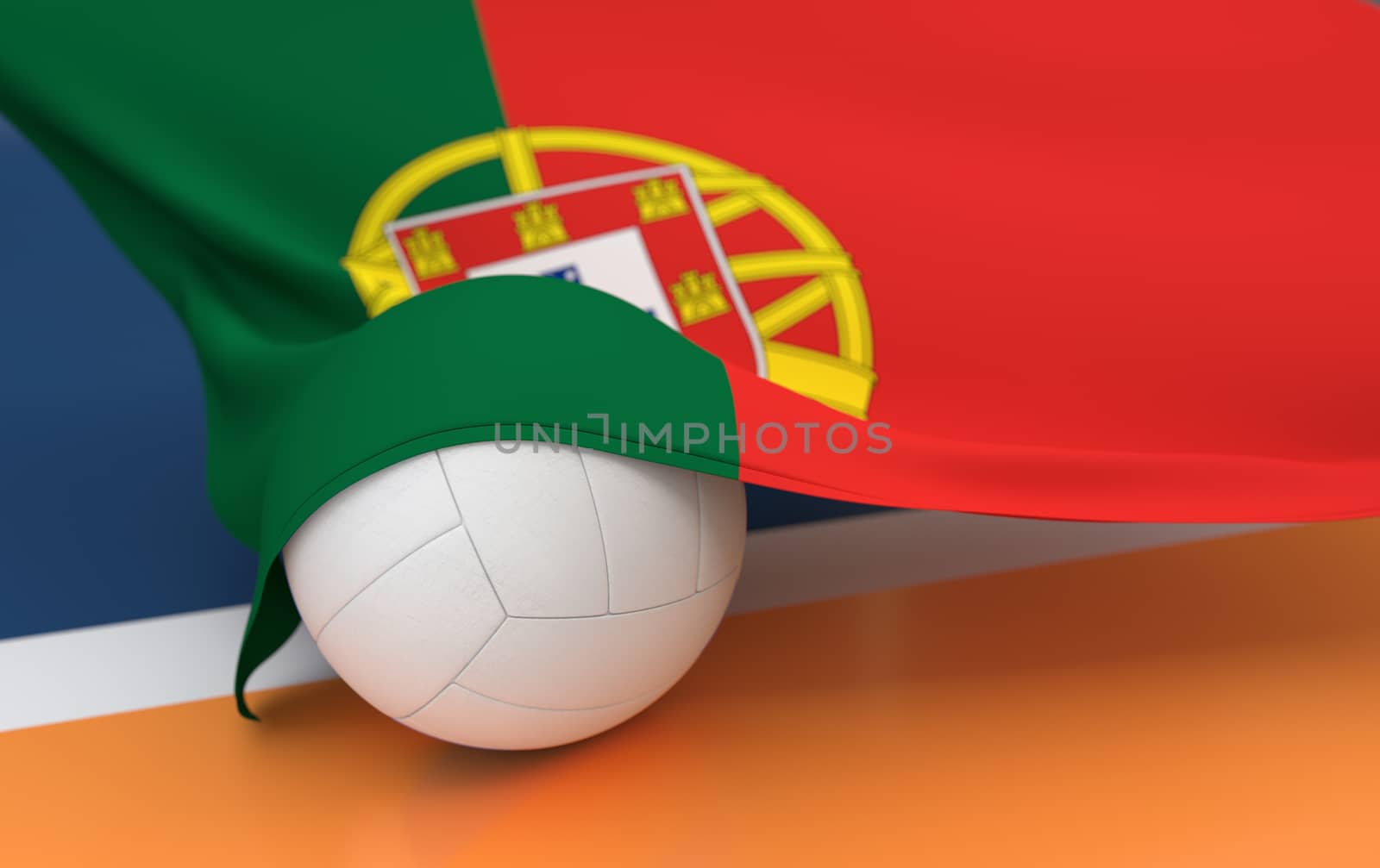 Flag of Portugal with championship volleyball ball by Barbraford