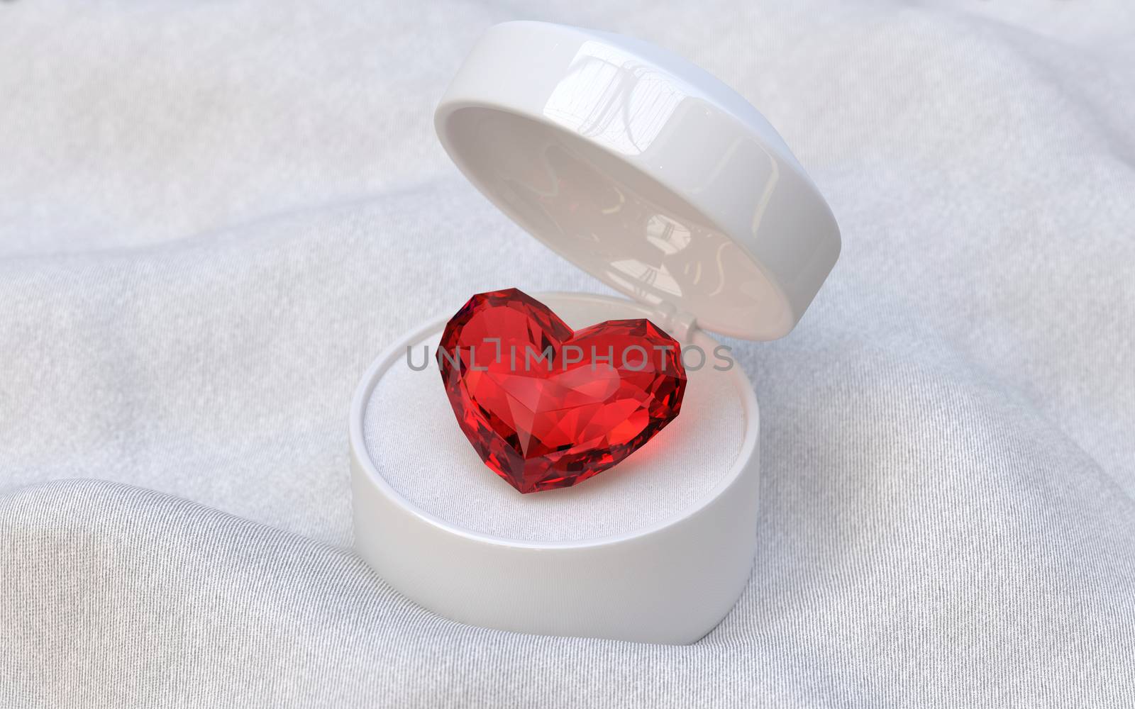 Luxury ruby gemstones in box on white background