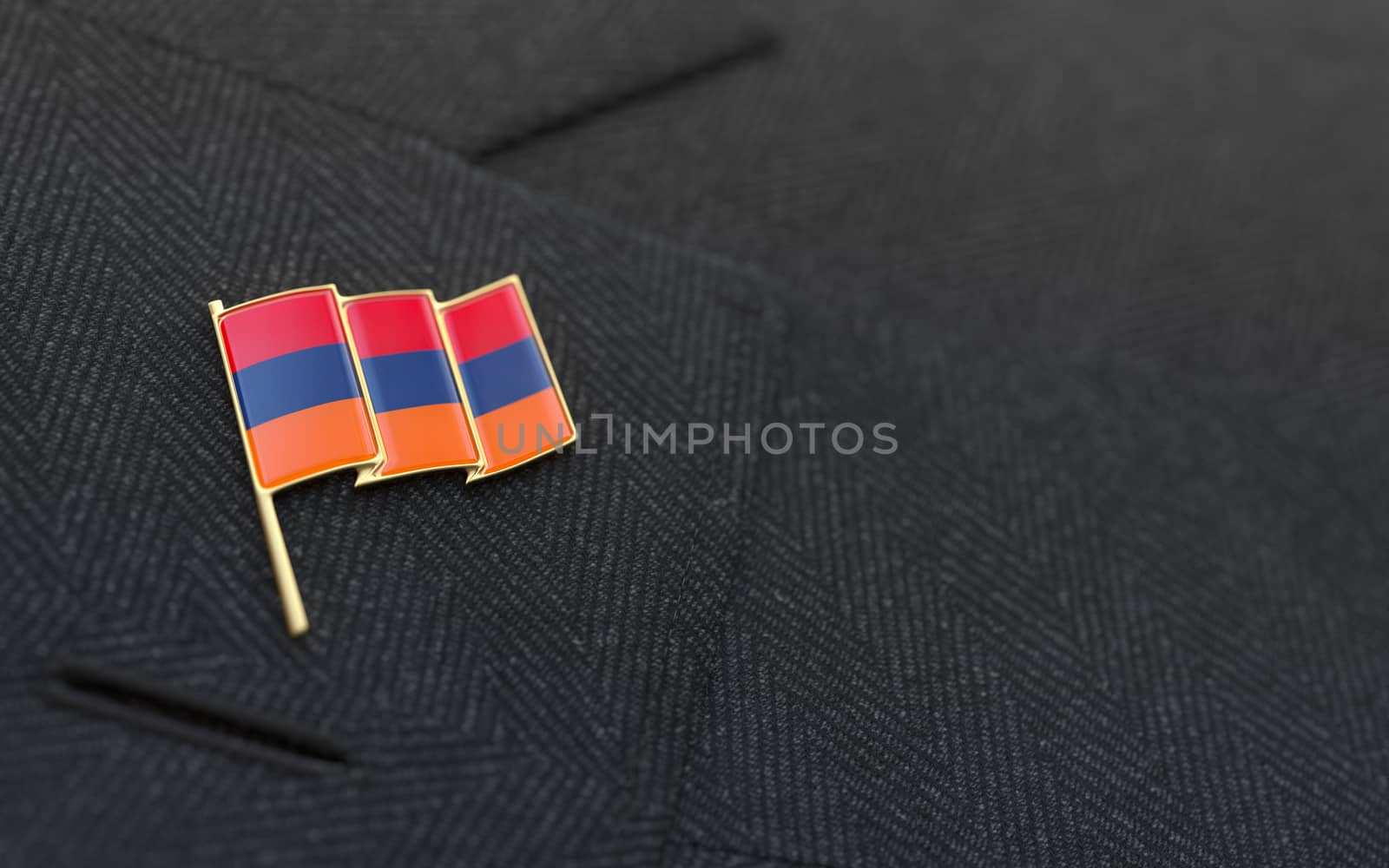 Armenia flag lapel pin on the collar of a business suit jacket shows patriotism