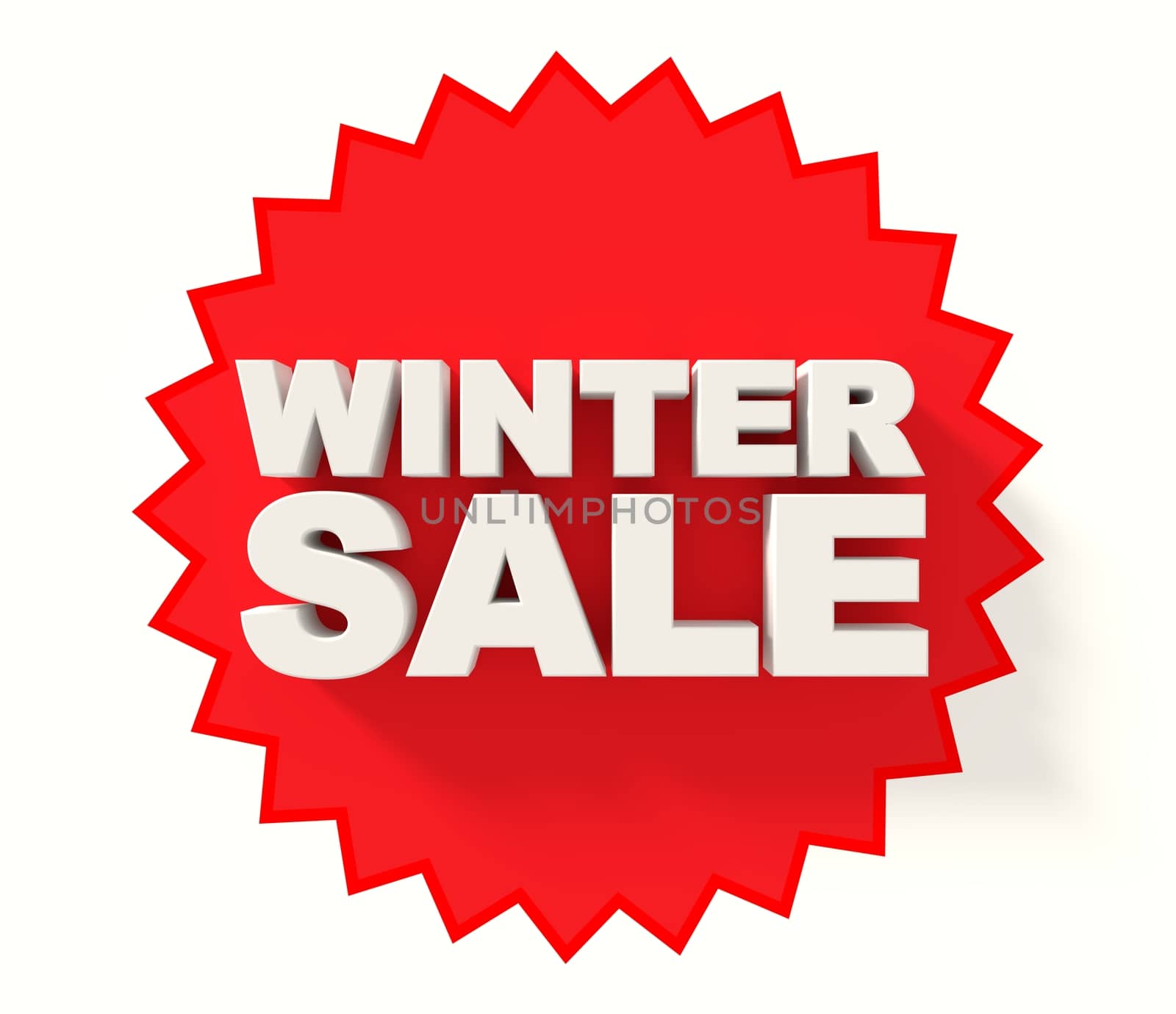 Winter sale sign, white letters on red star background