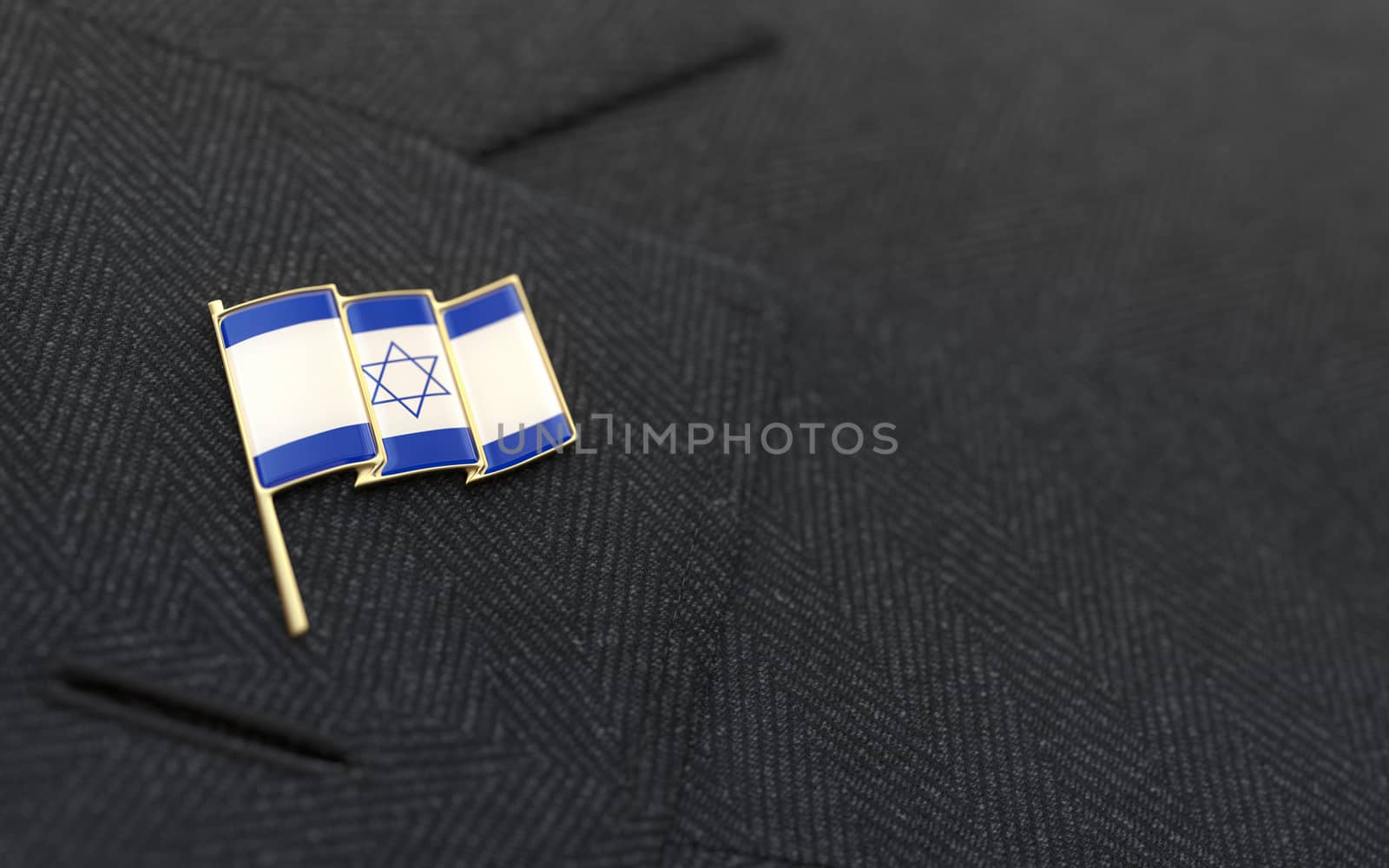 Israel flag lapel pin on the collar of a business suit jacket shows patriotism