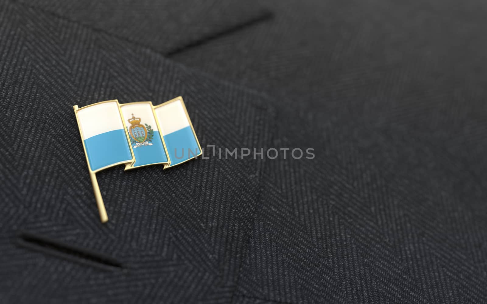San Marino flag lapel pin on the collar of a business suit jacket shows patriotism