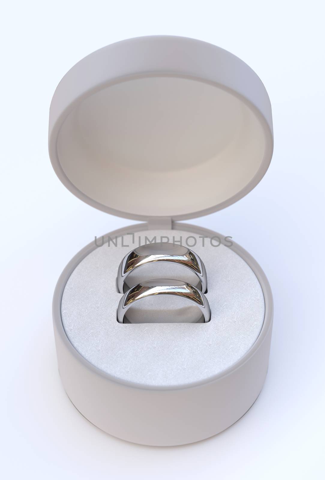 Luxury Couple of gold wedding rings in box on white background