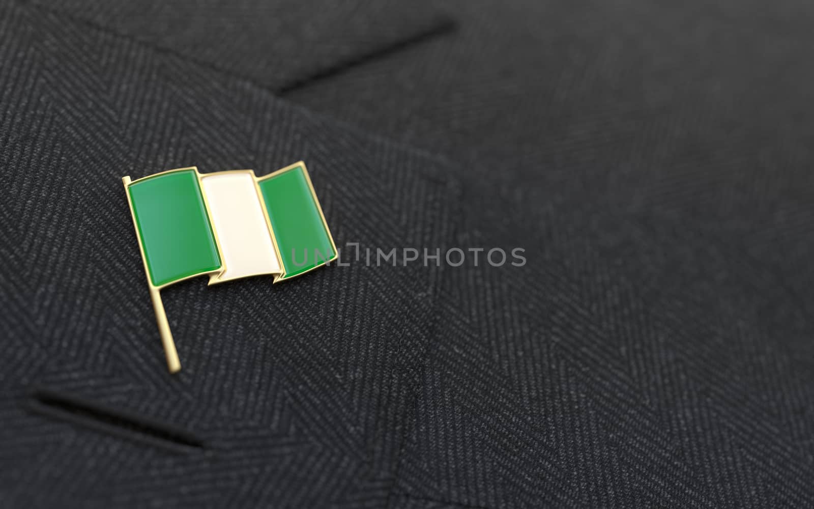 Nigeria flag lapel pin on the collar of a business suit jacket shows patriotism