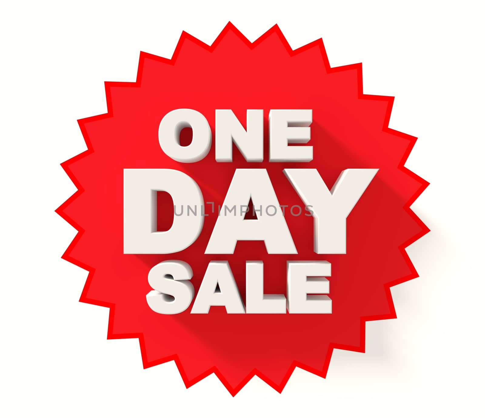 One day sale sign white, letters on red star background