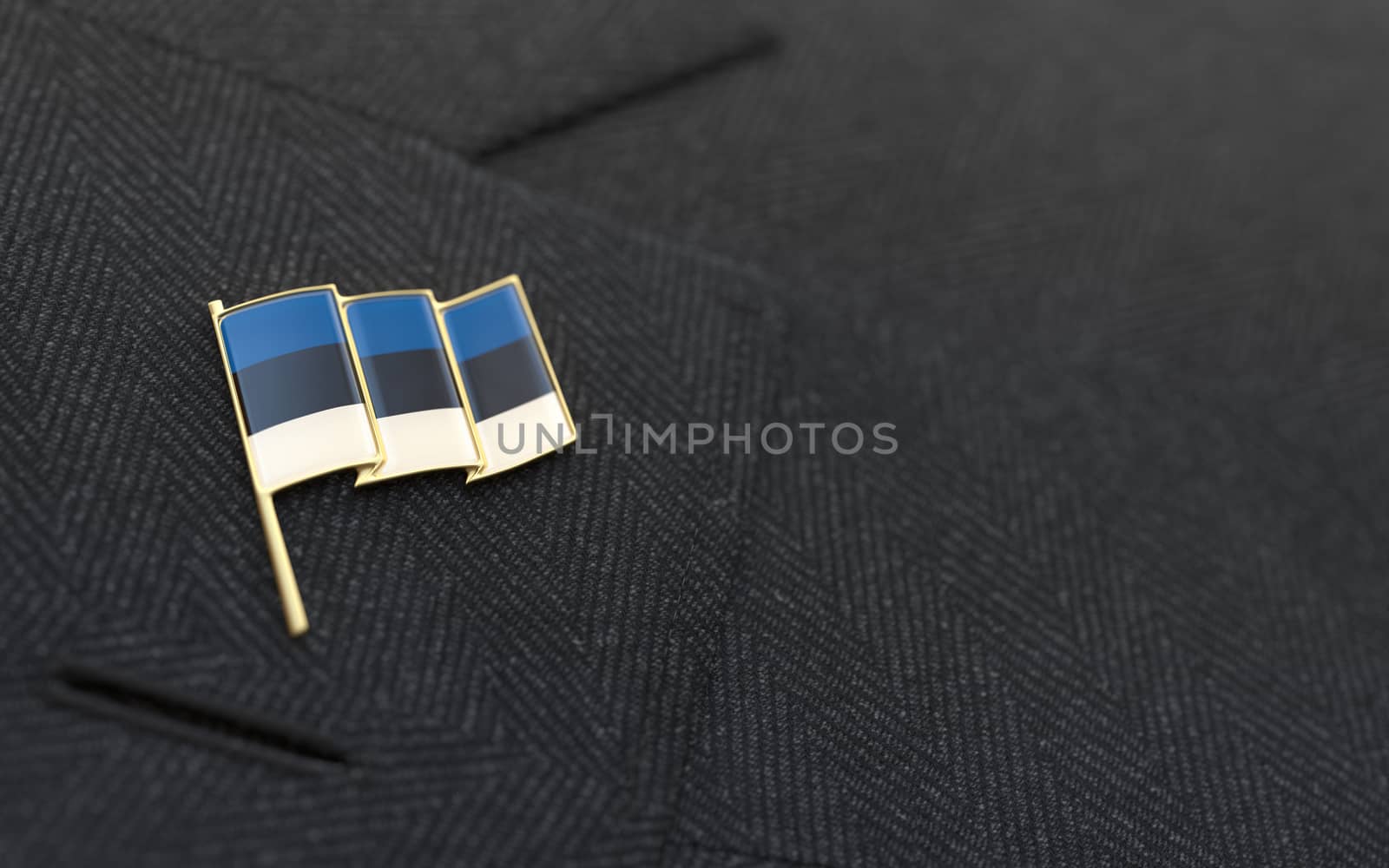 Estonia flag lapel pin on the collar of a business suit jacket shows patriotism