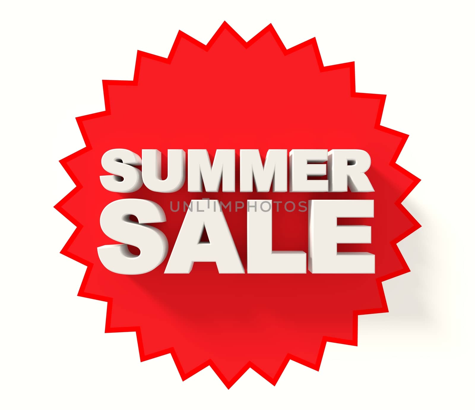 Summer sale sign, white letters on red star background