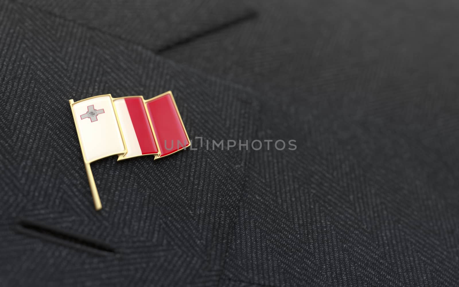 Malta flag lapel pin on the collar of a business suit jacket shows patriotism