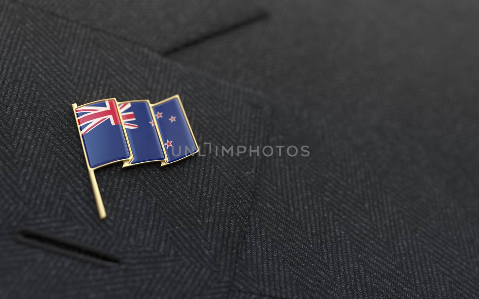 New Zealand flag lapel pin on the collar of a business suit jacket shows patriotism