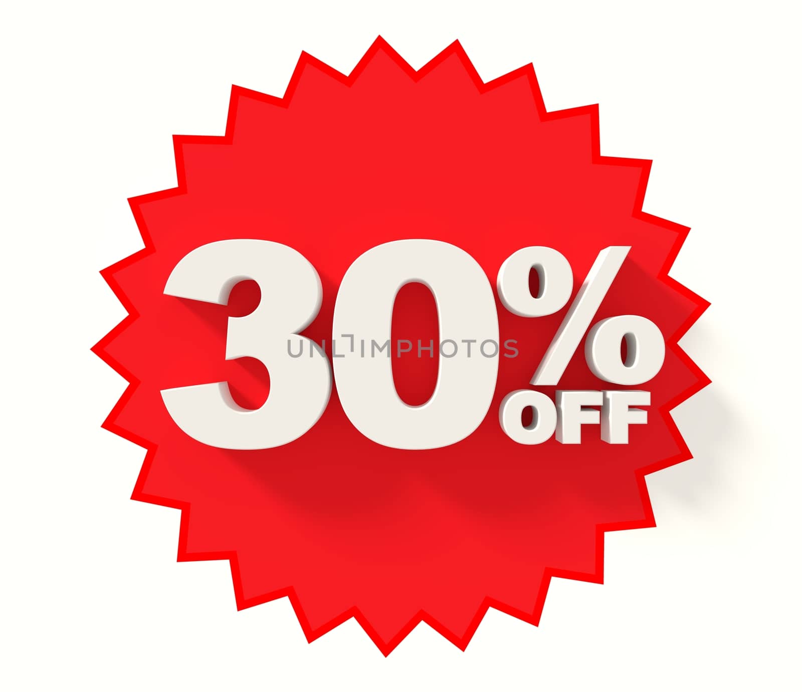 Sale sign, white letters on red star background